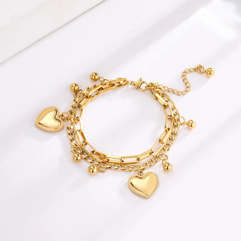 1PC Women'S Fashion Trend Multi Layer Steel Ball Bean Love Bracelet Travel, Date, Banquet, Party, Festival Gift