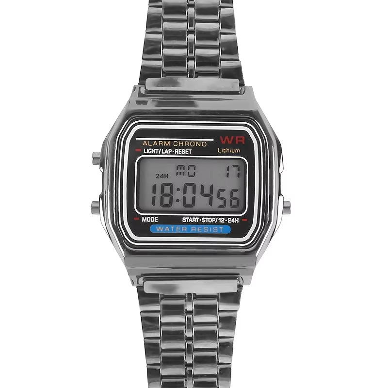 F91W Non-Waterproof Steel Band Watch for Women, Men, Business Clock, Multi-Functional LED Digital Sports Watch, Electronic Clock