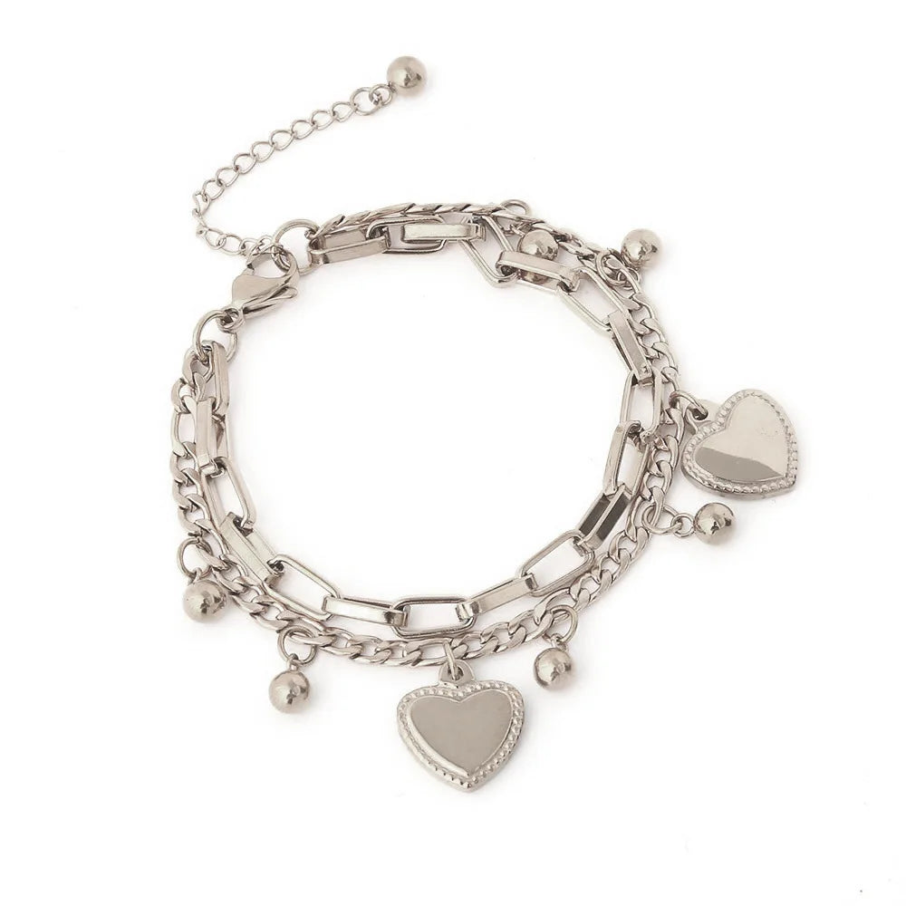 1PC Women'S Fashion Trend Multi Layer Steel Ball Bean Love Bracelet Travel, Date, Banquet, Party, Festival Gift