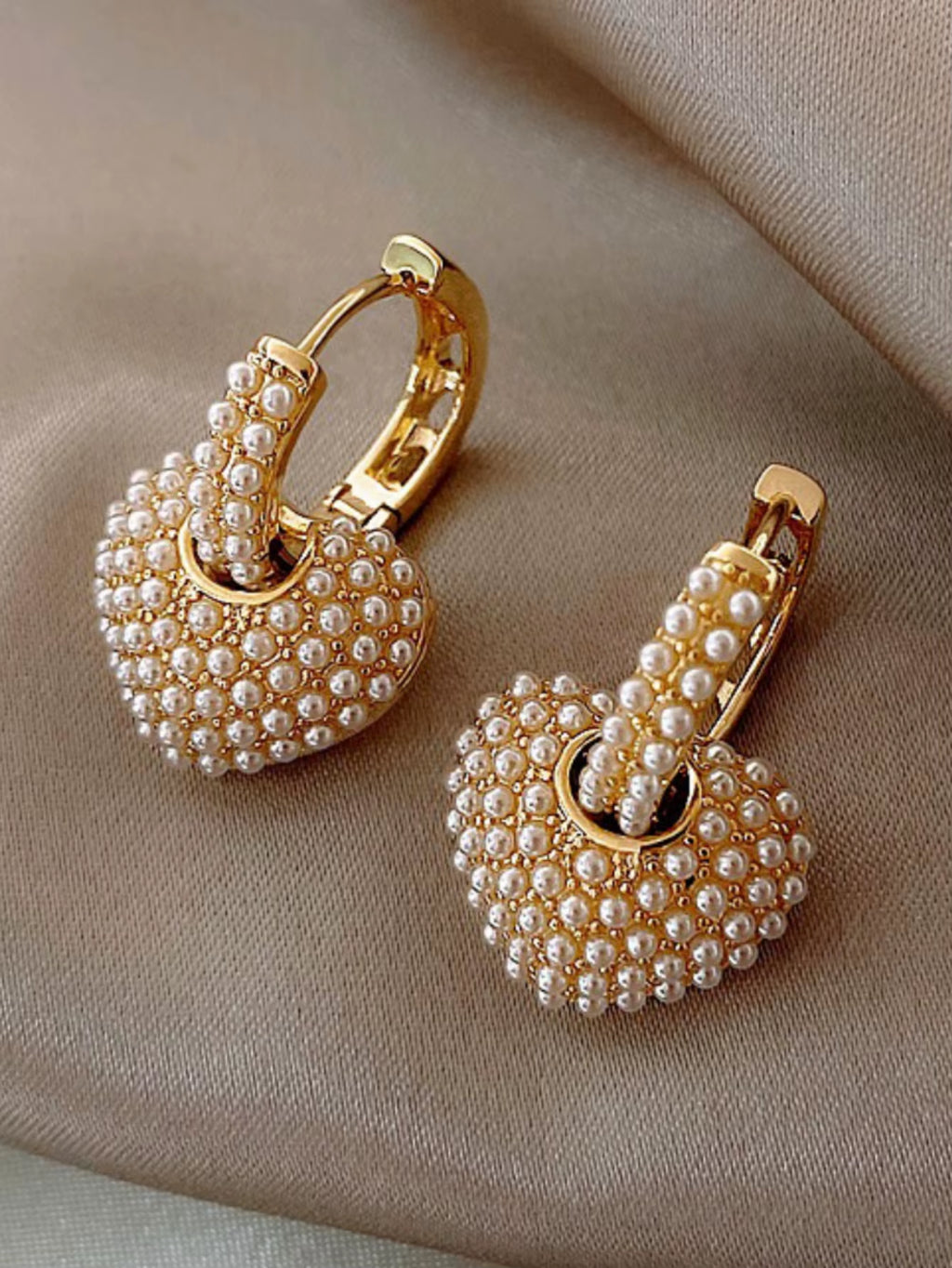2Pcs Retro Fashion Peach Heart Studded with Pearl Women'S Earrings for Daily Dating Accessories