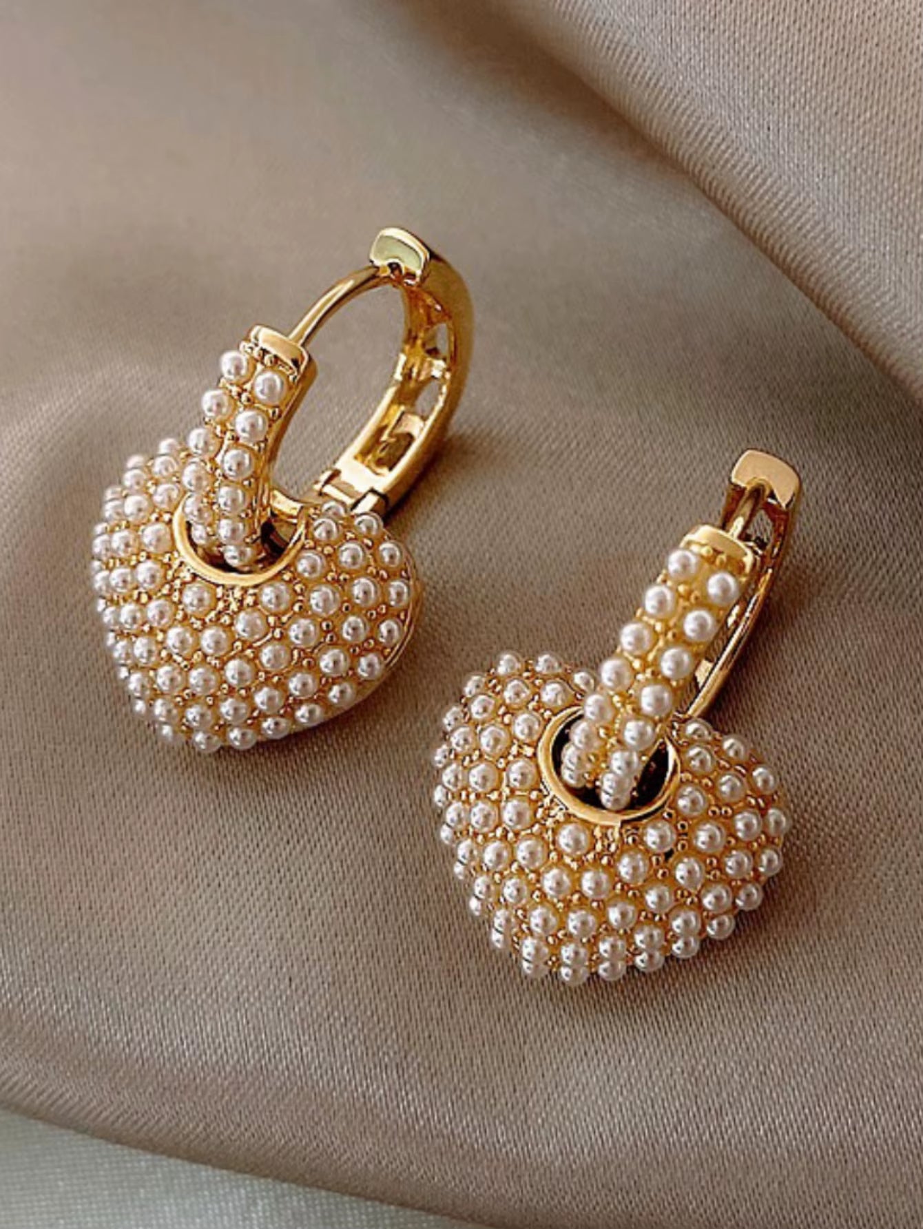 2Pcs Retro Fashion Peach Heart Studded with Pearl Women'S Earrings for Daily Dating Accessories