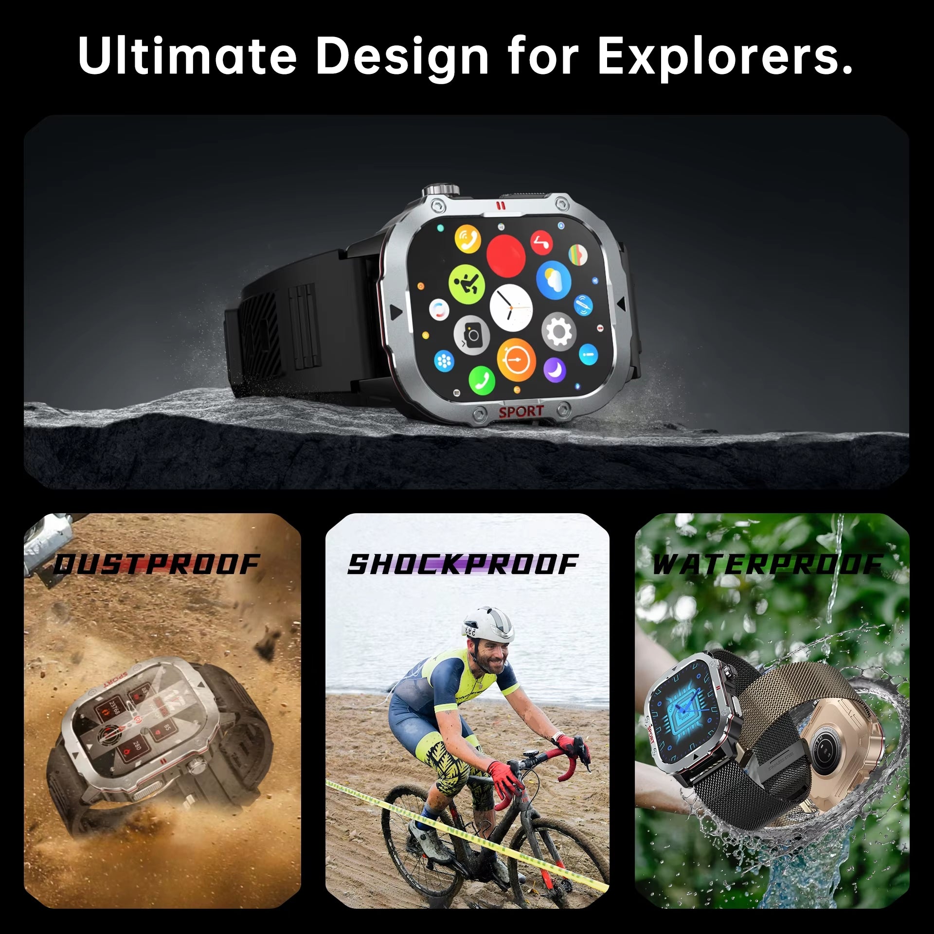 Military Smart Watch for Men Bluetooth Call 2.19'' HD Screen New Smartwatch Heart Rate Monitor Outdoor Sports for Android Phone