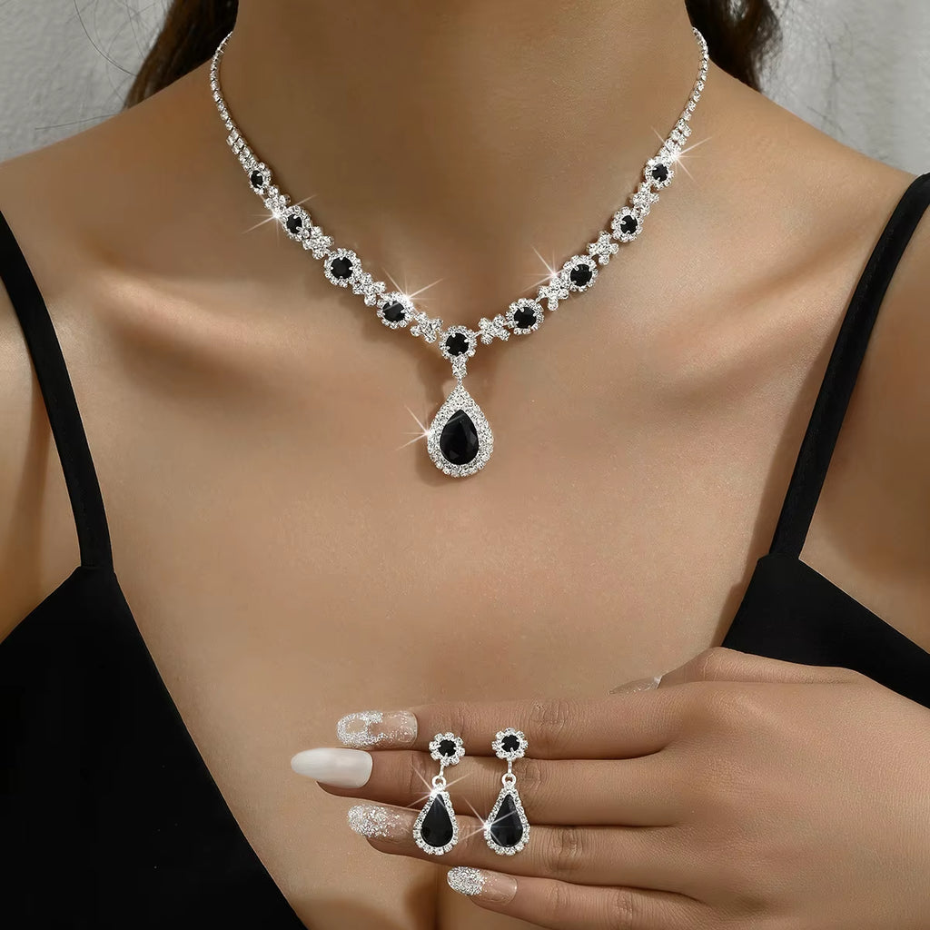 Ensemble de 3 colliers et boucles d'oreilles en cristal pour femme