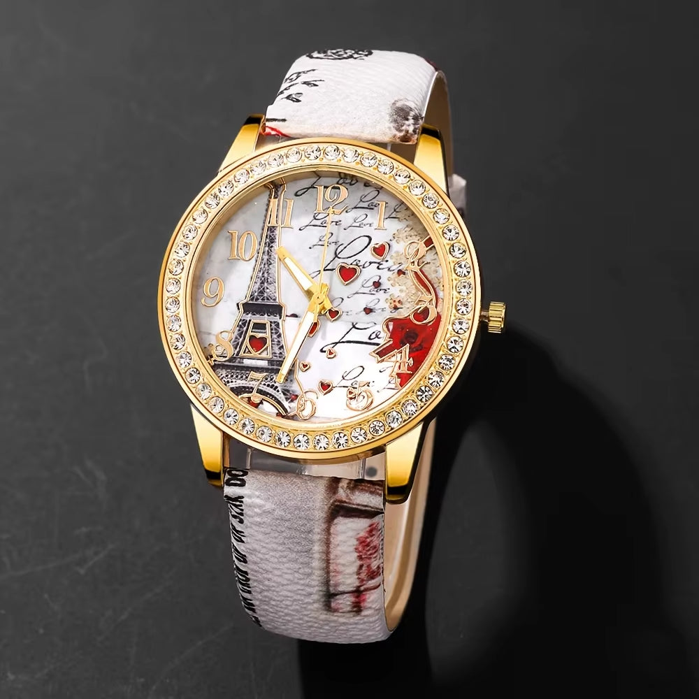 5Pcs/Set Fashion Women'S Watch European and American Classic Retro Quartz Watch with Exquisite Beaded Bracelet Set