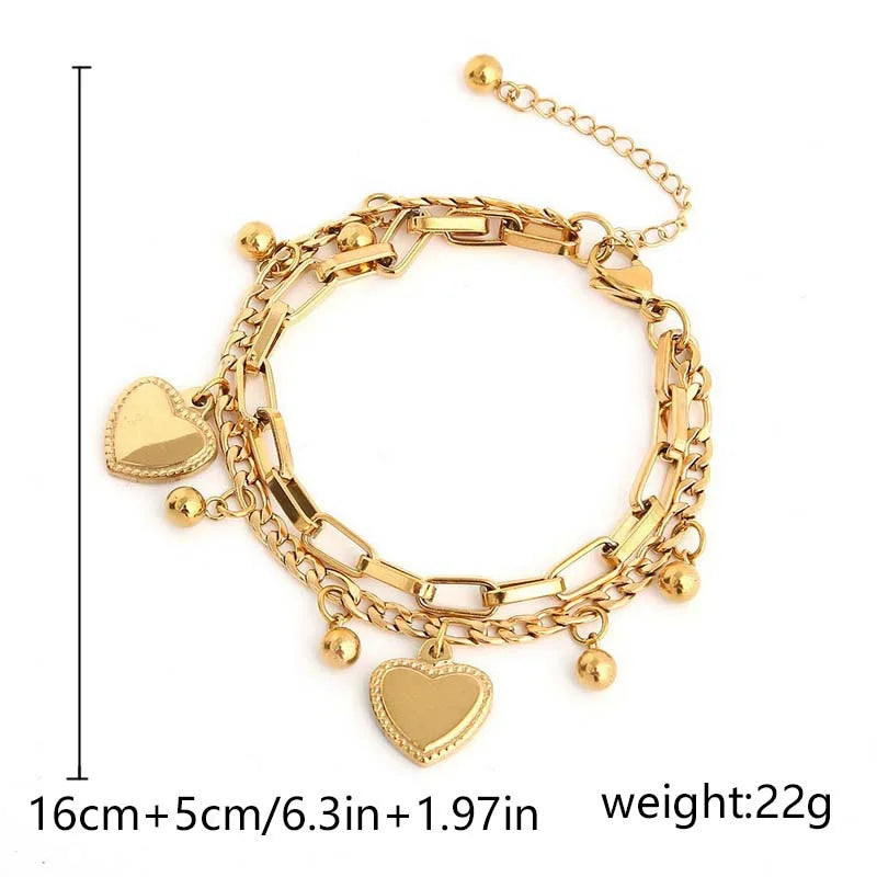 1PC Women'S Fashion Trend Multi Layer Steel Ball Bean Love Bracelet Travel, Date, Banquet, Party, Festival Gift