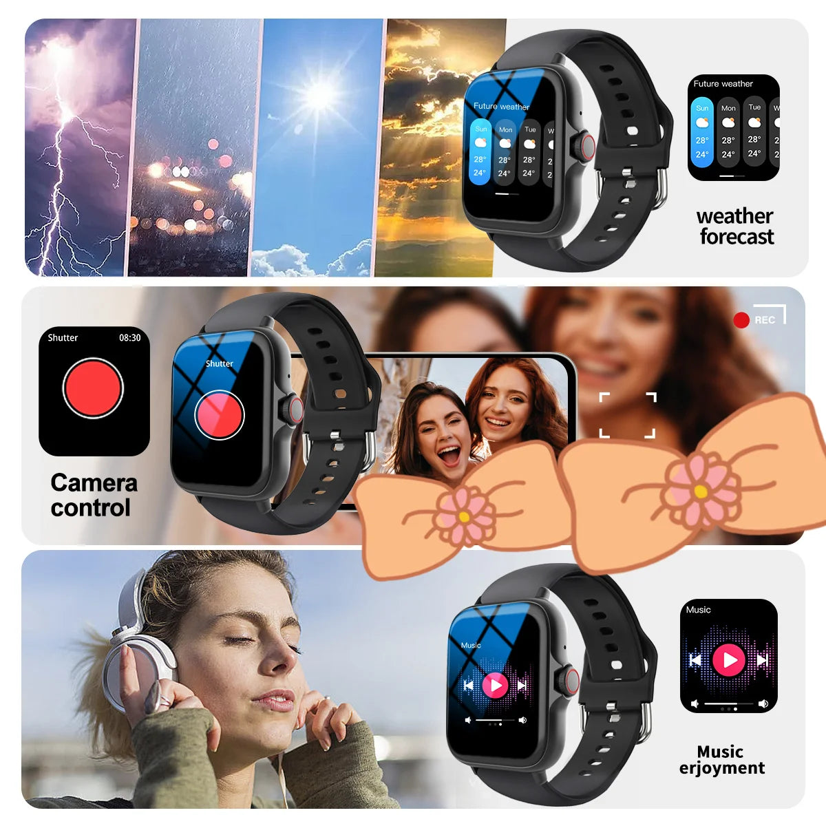 1.83'' HD Smart Watch Message Answer Call Music Life Waterproof Sleep Monitoring Sports Pedometer Smartwatch for Android IOS