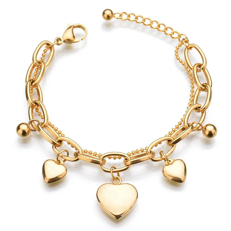 1PC Women'S Fashion Trend Multi Layer Steel Ball Bean Love Bracelet Travel, Date, Banquet, Party, Festival Gift