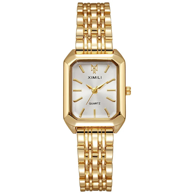 montre à Quartz échelle Simple carré qualité plaqué or en acier inoxydable