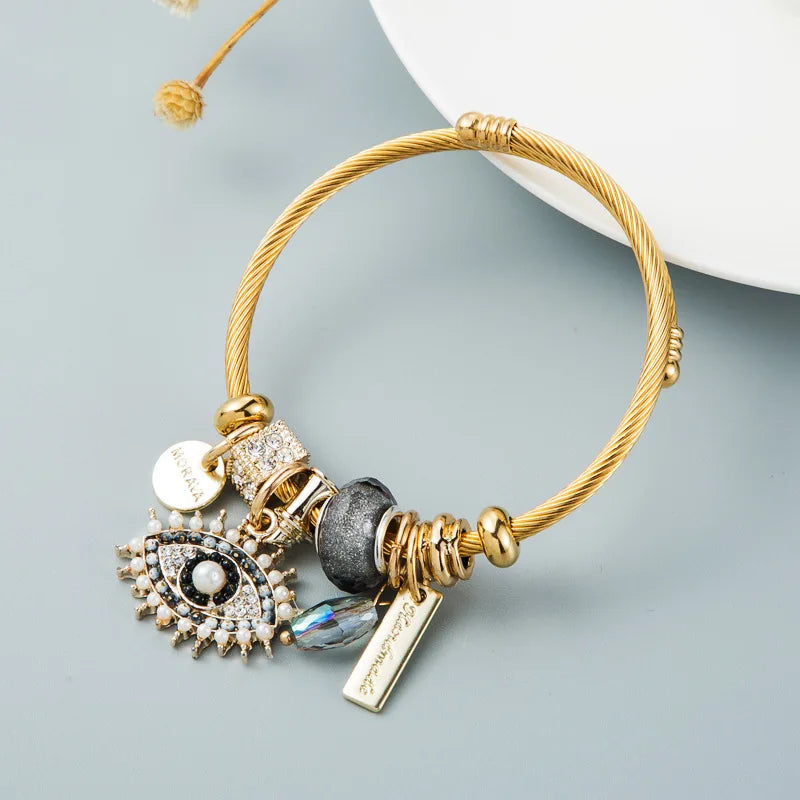 Fashion Multi Element Stainless Steel Circle Panjiadora Beaded Love Bracelet Suitable for Women'S Dating, Daily Holiday Gifts