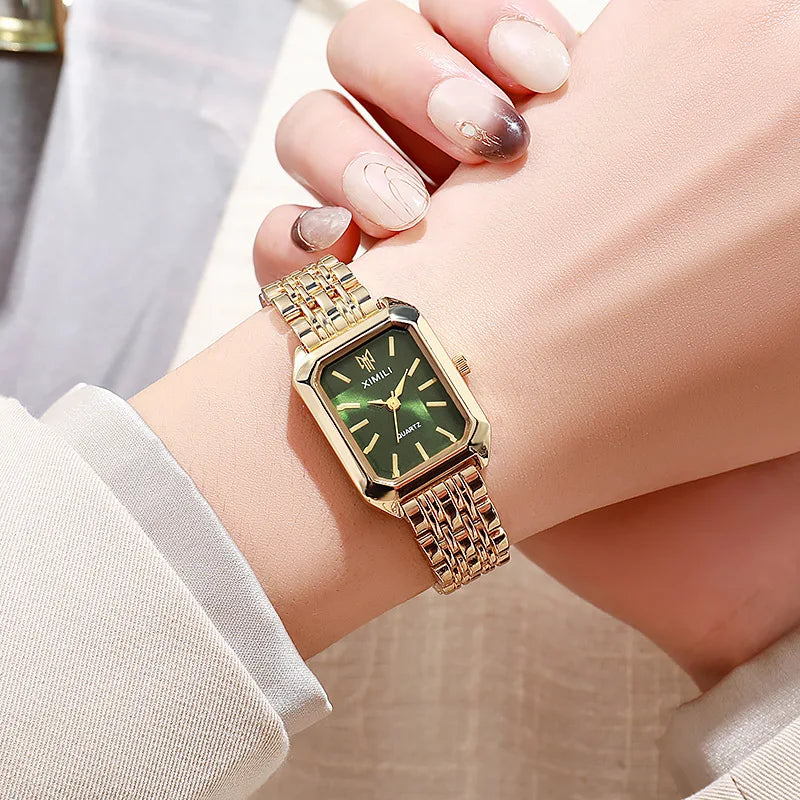 montre à Quartz échelle Simple carré qualité plaqué or en acier inoxydable