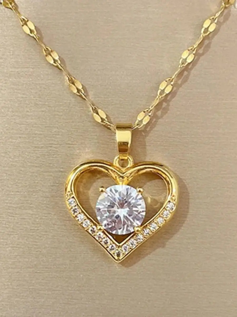 Artificial Gems Heart Pendant Necklace for Women 2022 Golden Stainless Steel Lips Neck Chain Female Necklaces Jewelry for Girl
