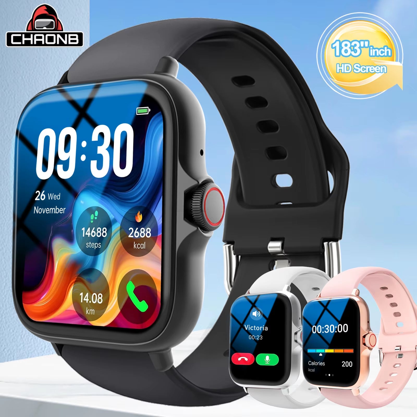 1.83'' HD Smart Watch Message Answer Call Music Life Waterproof Sleep Monitoring Sports Pedometer Smartwatch for Android IOS