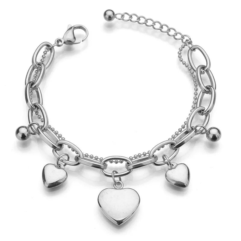 1PC Women'S Fashion Trend Multi Layer Steel Ball Bean Love Bracelet Travel, Date, Banquet, Party, Festival Gift
