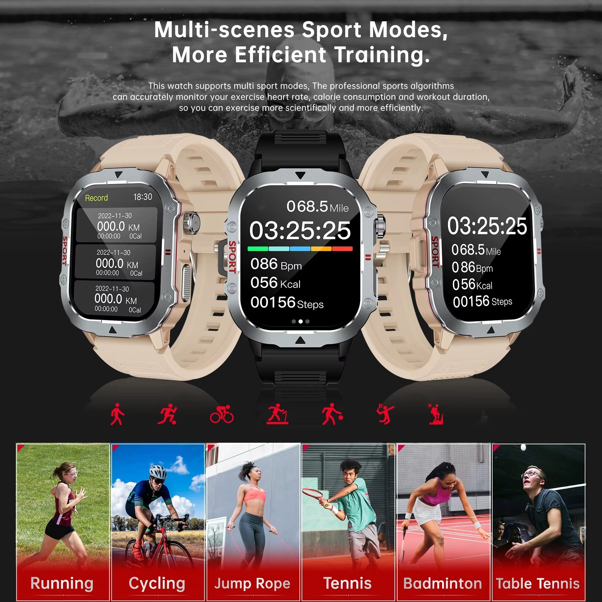 Military Smart Watch for Men Bluetooth Call 2.19'' HD Screen New Smartwatch Heart Rate Monitor Outdoor Sports for Android Phone