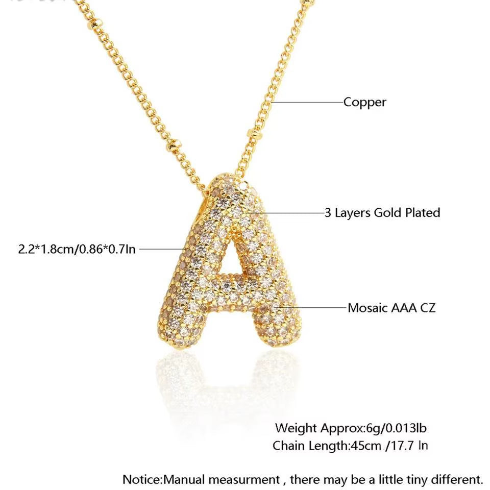 Classics Zircon Inlay Letter Pendant Necklace Fashion Gold Color for Women Couple Holiday Gift Party Everyday Jewelry